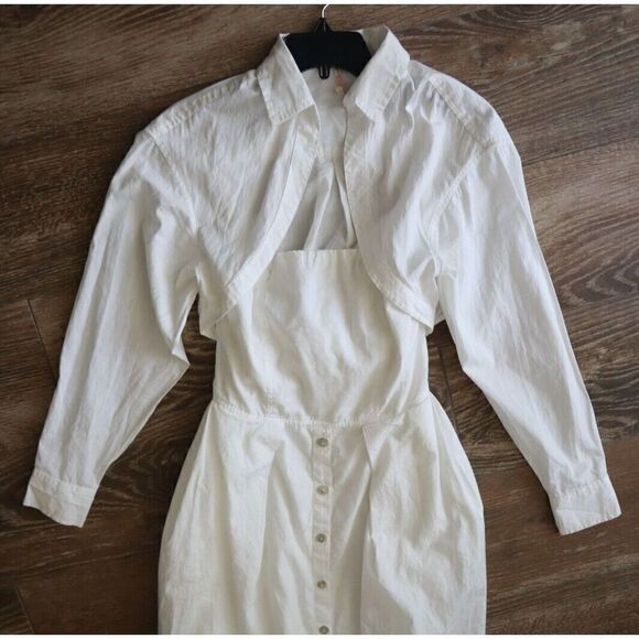 Free People OB1817734 Women's Sz XS White Isley L/S 2-in-1 Cotton Midi Dress - Picture 13 of 15